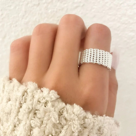 925 Sterling Silver Mesh Ring Weave Ring Woven Ring Band Everyday Ring - Picture 4 of 8